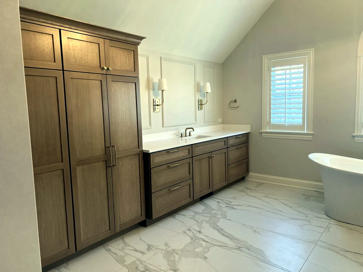 Bathroom cabinetry and freestanding tub