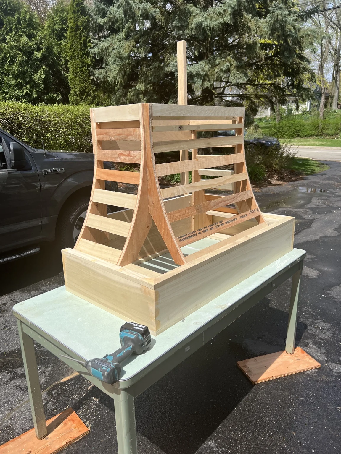 Wood frame of the hood during construction